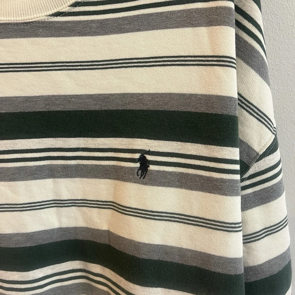 Polo By Ralph Lauren Sweater Mens Large Green Stripe Crewneck Pullover